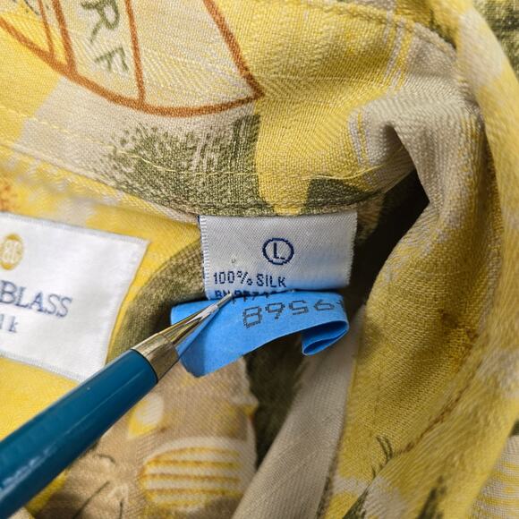 Bill Blass Silk Hawaiian Short Sleeve Button Shirt Vacation Surf Yellow sz Large - Picture 6 of 15